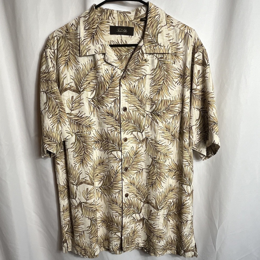 Tasso Elba Men's Size Large Short Sleeve Tropical Floral 100% Silk Shirt